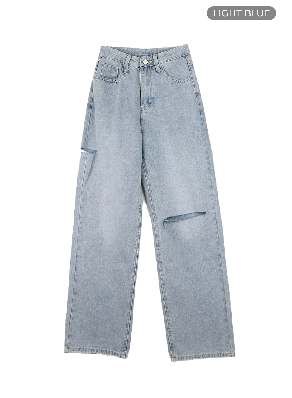 Cut Out Washed Straight Jeans OM421 - Image 10