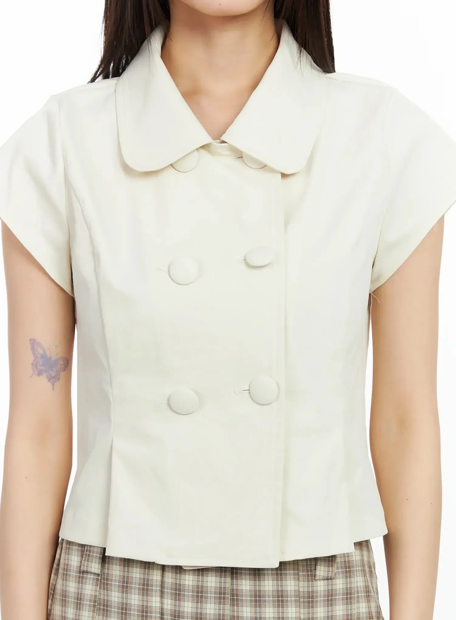 Cute Button-Detail Cropped Jacket IM530 - Image 3