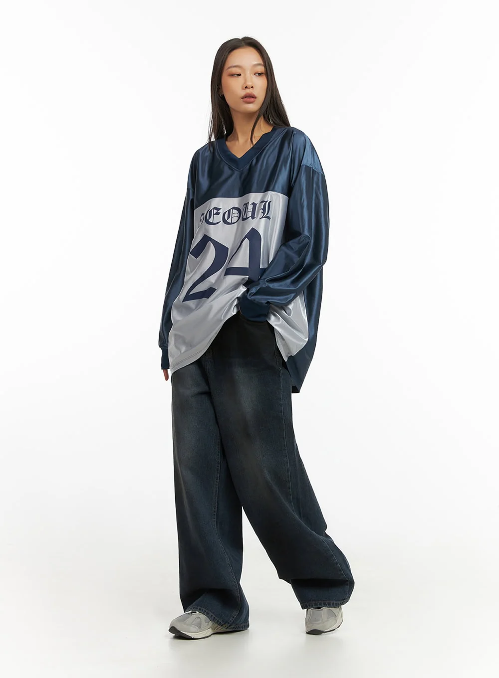 Dark Blue Lettered Poly Sweat V-Neck Hoodie IO409 - Image 10