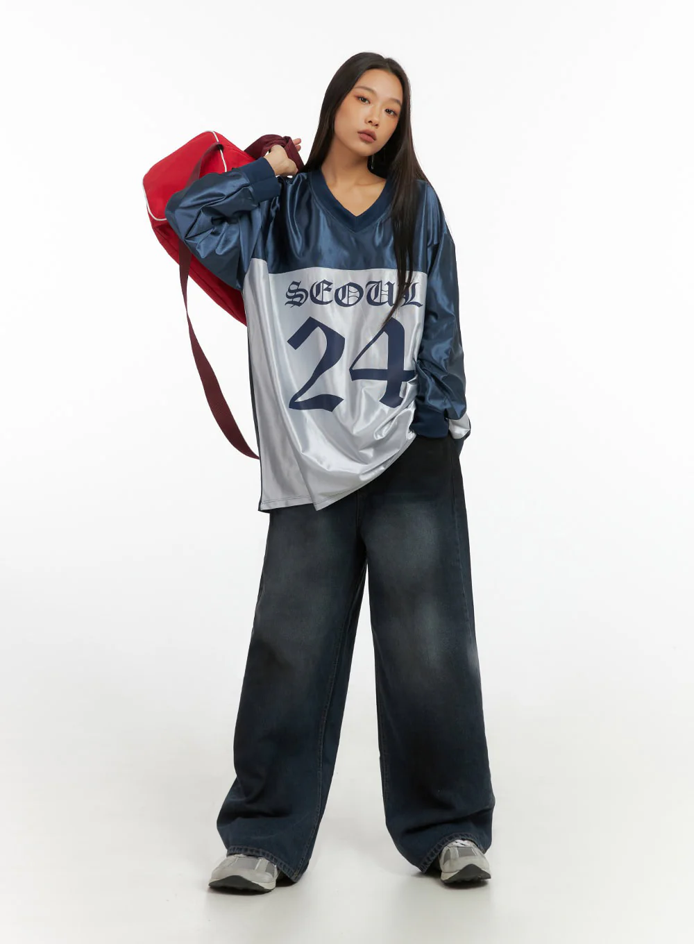 Dark Blue Lettered Poly Sweat V-Neck Hoodie IO409 - Image 3