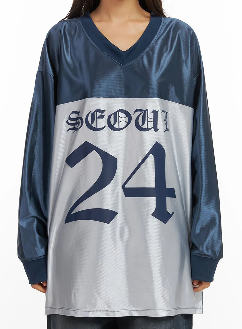 Dark Blue Lettered Poly Sweat V-Neck Hoodie IO409 - Image 4