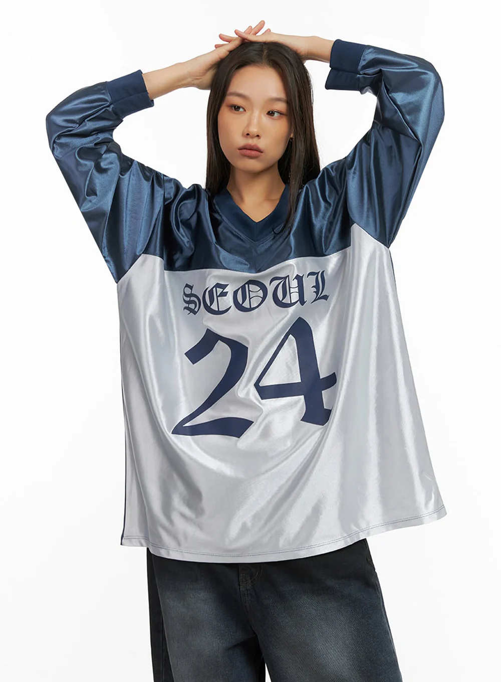 Dark Blue Lettered Poly Sweat V-Neck Hoodie IO409 - Image 5