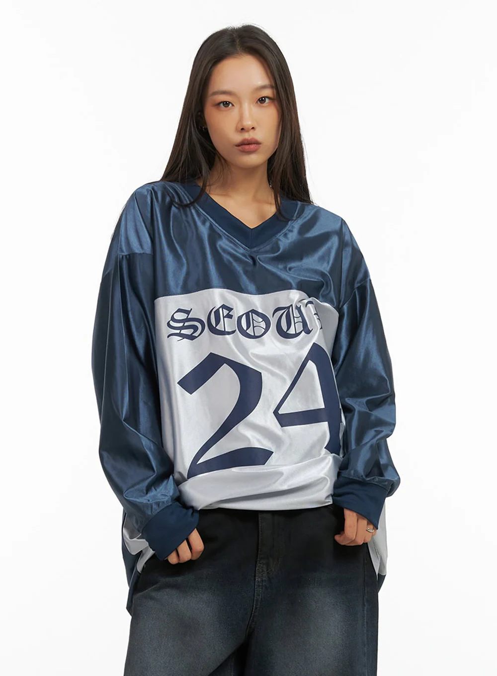 Dark Blue Lettered Poly Sweat V-Neck Hoodie IO409 - Image 8
