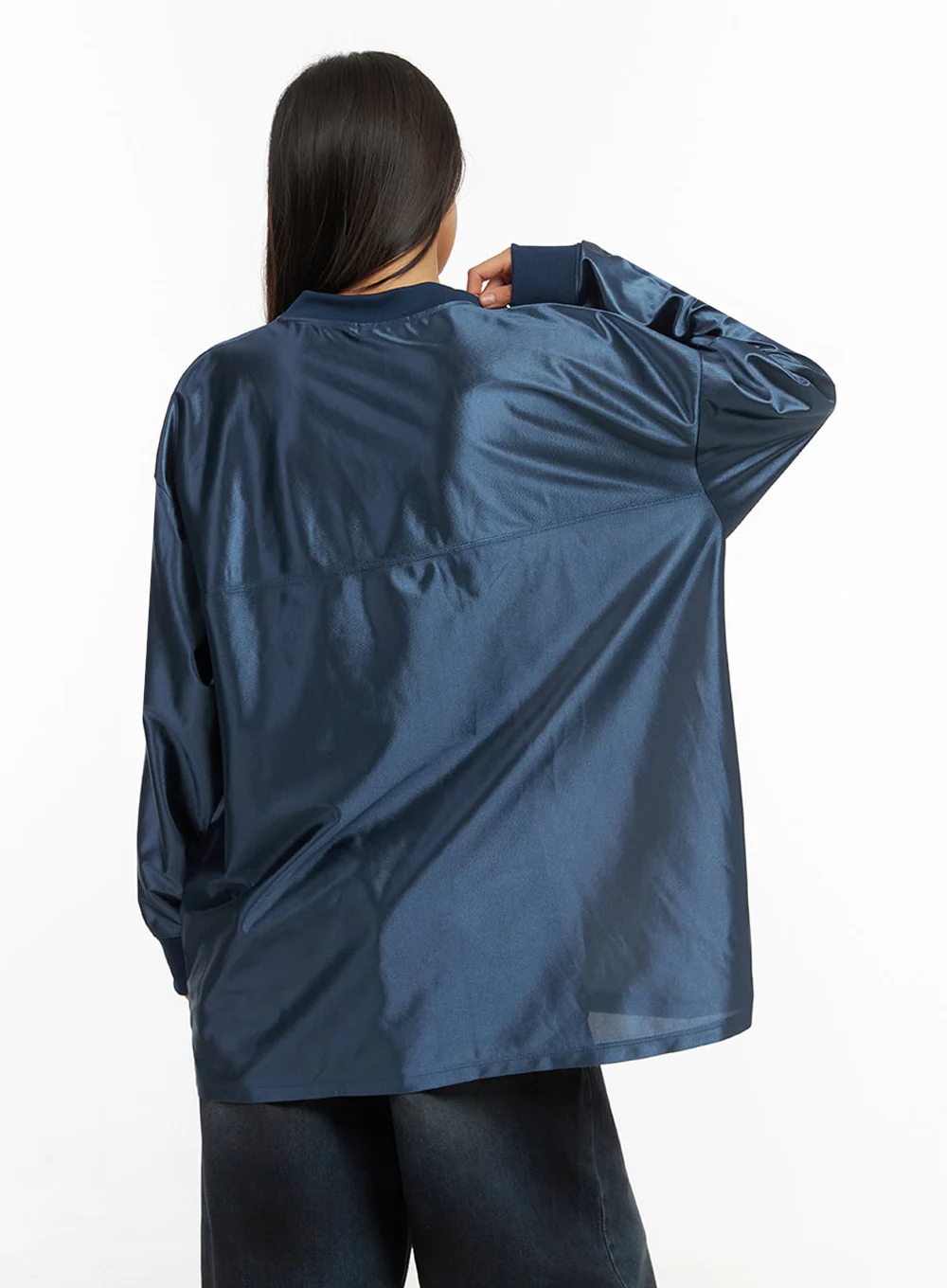 Dark Blue Lettered Poly Sweat V-Neck Hoodie IO409 - Image 9