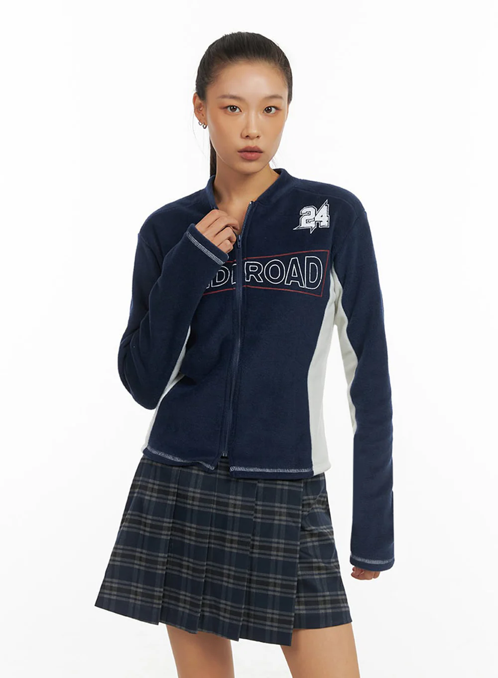 Dark Blue Polyester Slim Fit Hoodie IO409 - Image 2