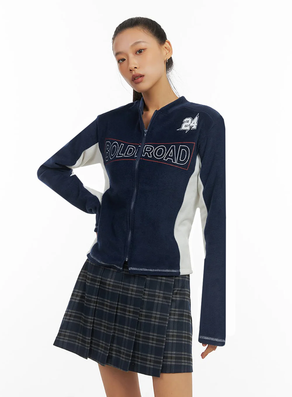 Dark Blue Polyester Slim Fit Hoodie IO409 - Image 5