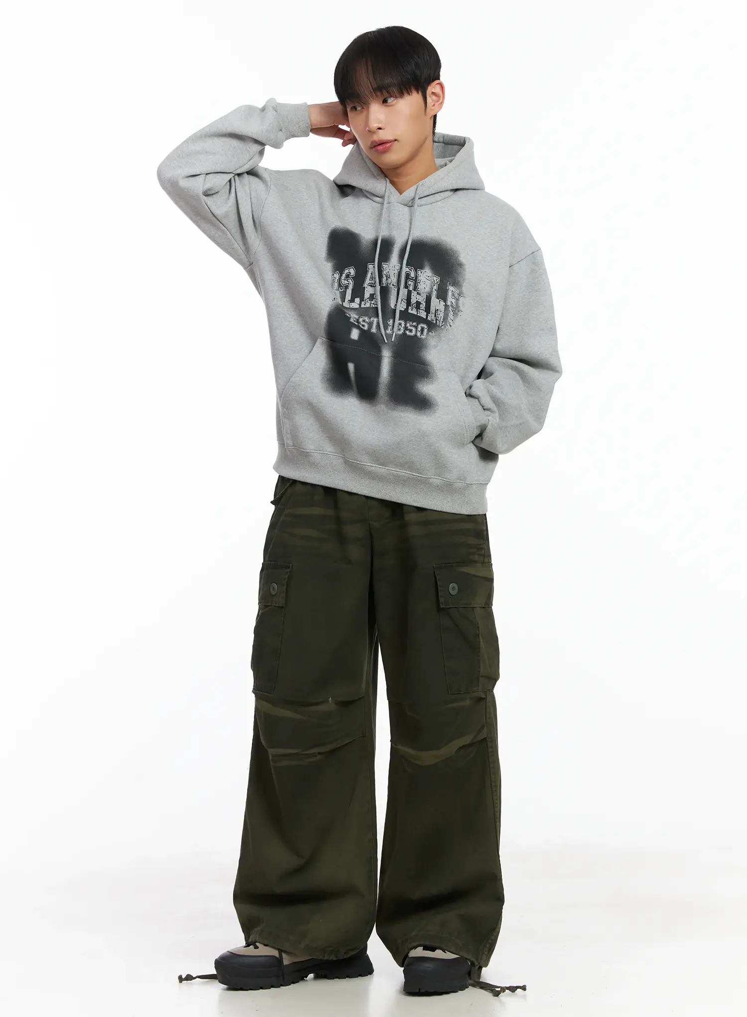Dark Green Wide Cargo Pants ID515 - Image 10