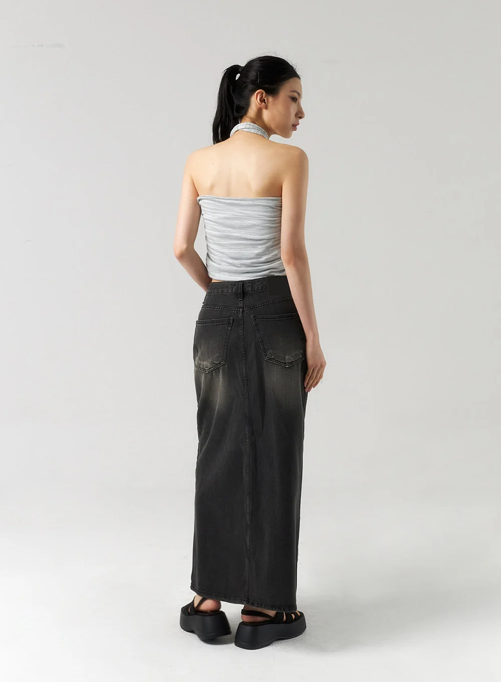 Dark Wash Denim Maxi Skirt CU321 - Image 11