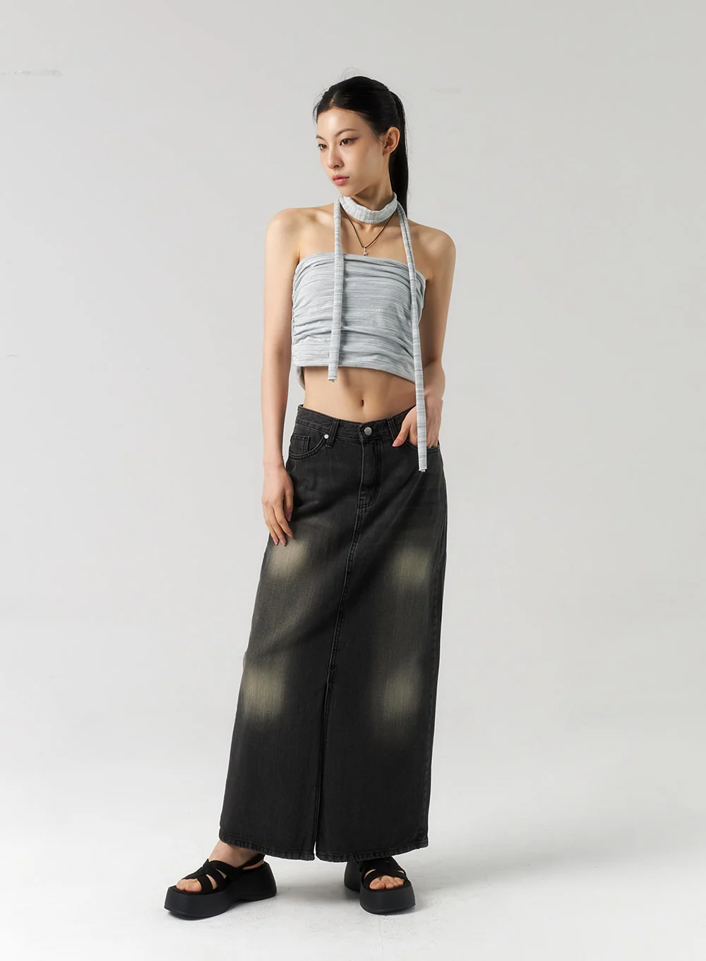 Dark Wash Denim Maxi Skirt CU321 - Image 12