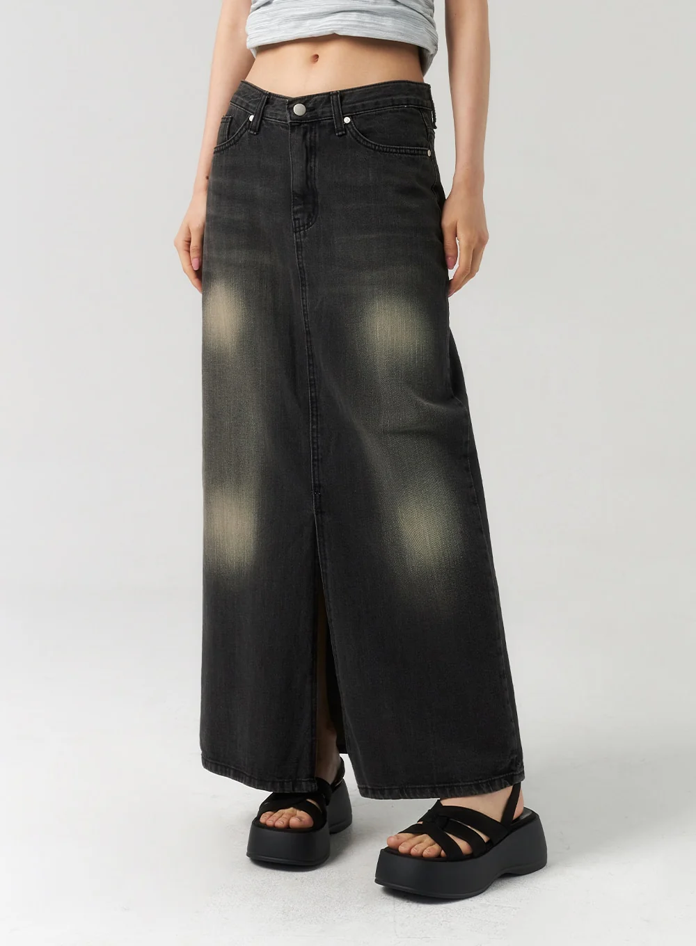 Dark Wash Denim Maxi Skirt CU321 - Image 2
