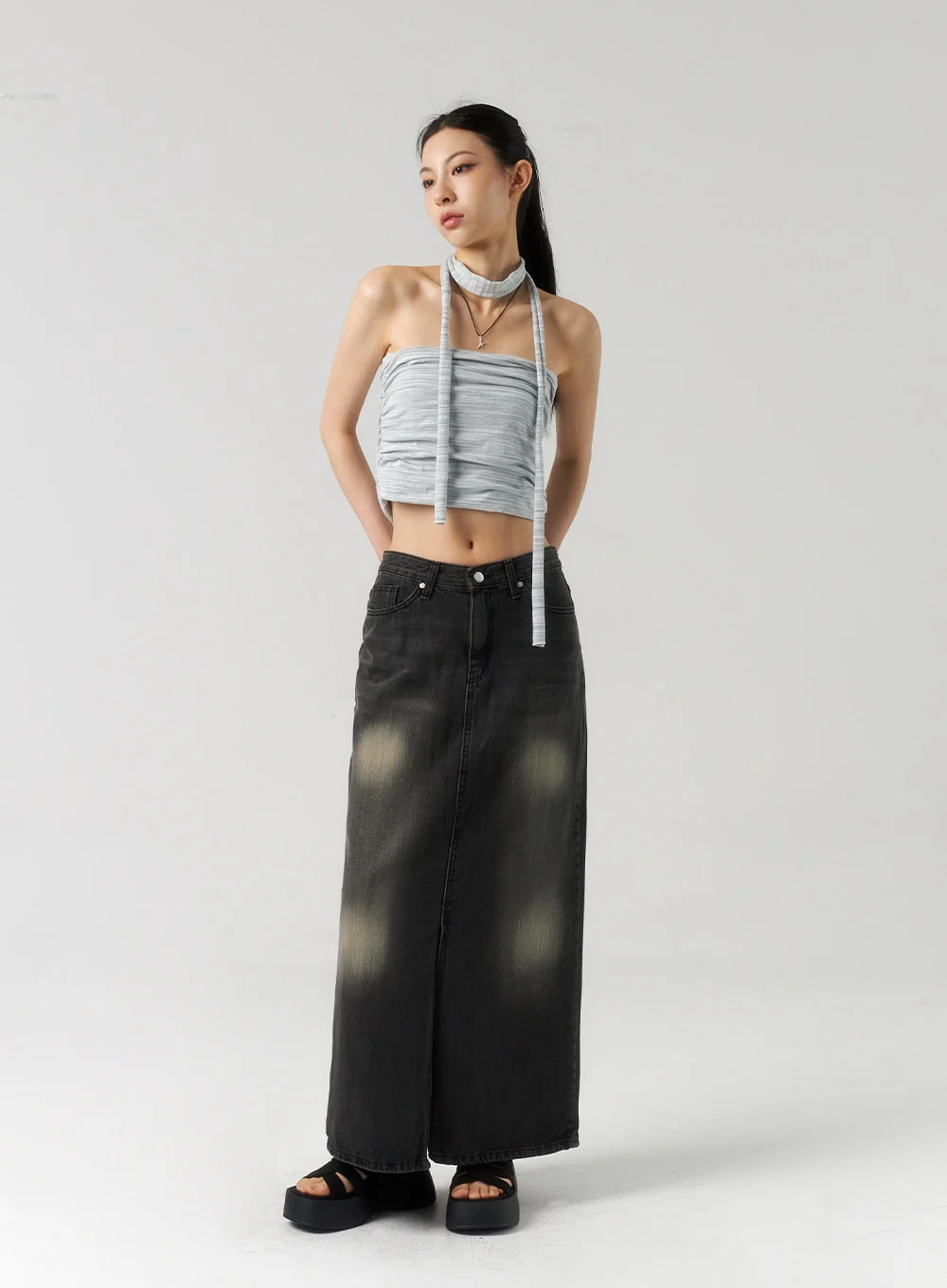 Dark Wash Denim Maxi Skirt CU321 - Image 3