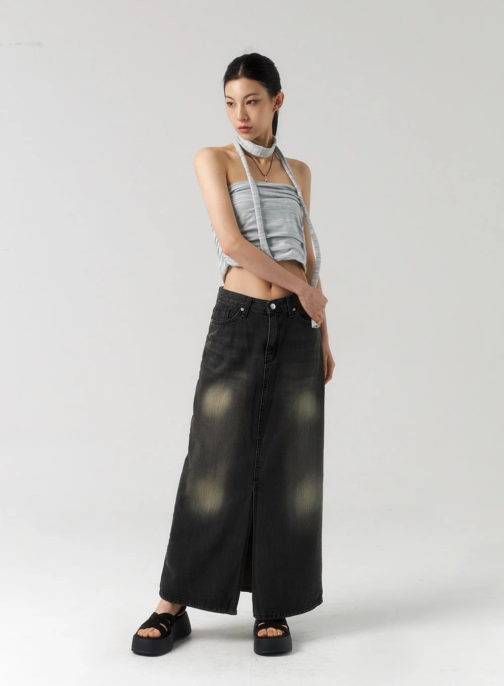 Dark Wash Denim Maxi Skirt CU321 - Image 4