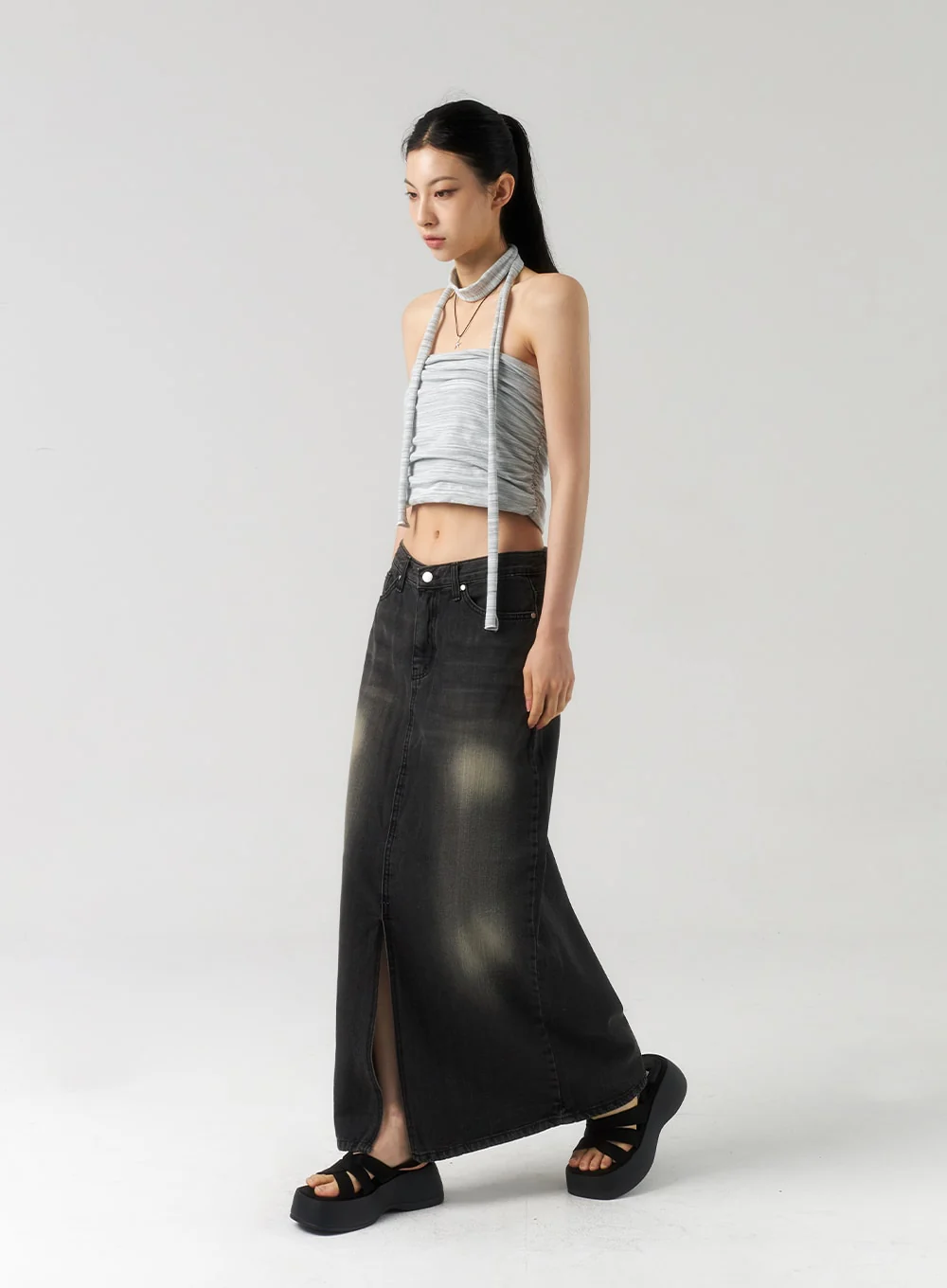 Dark Wash Denim Maxi Skirt CU321 - Image 7