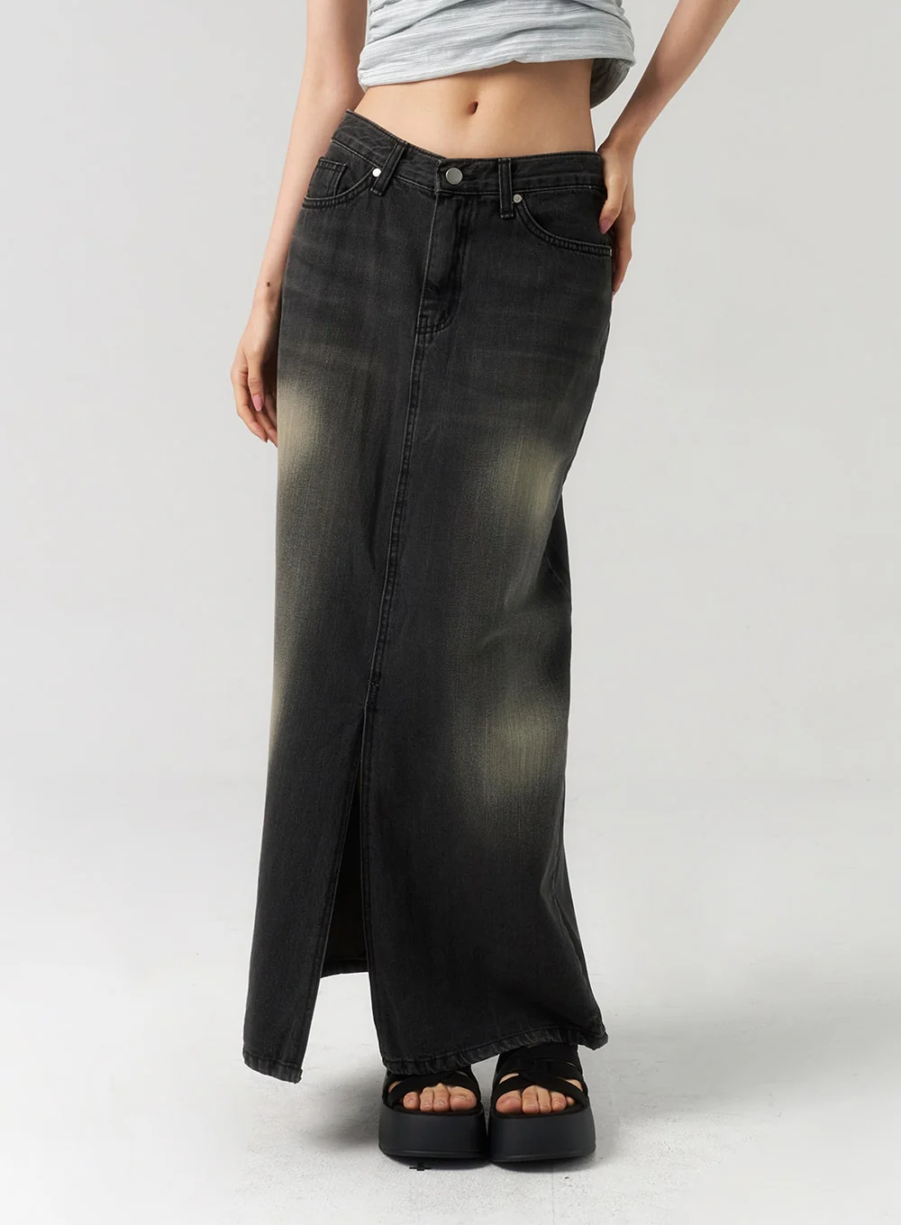 Dark Wash Denim Maxi Skirt CU321 - Image 8