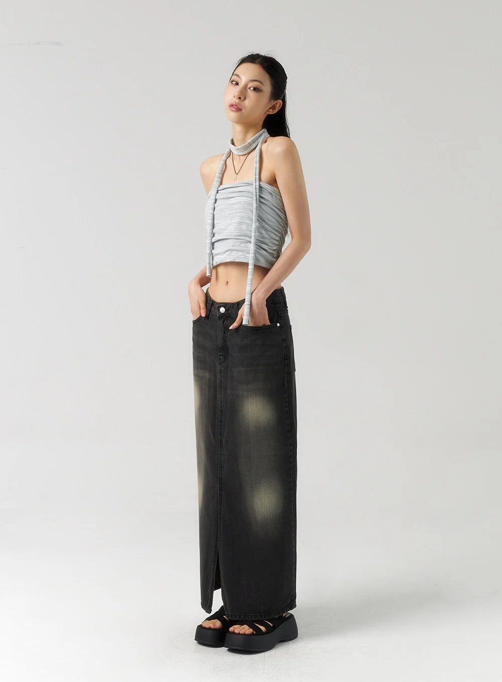 Dark Wash Denim Maxi Skirt CU321 - Image 9