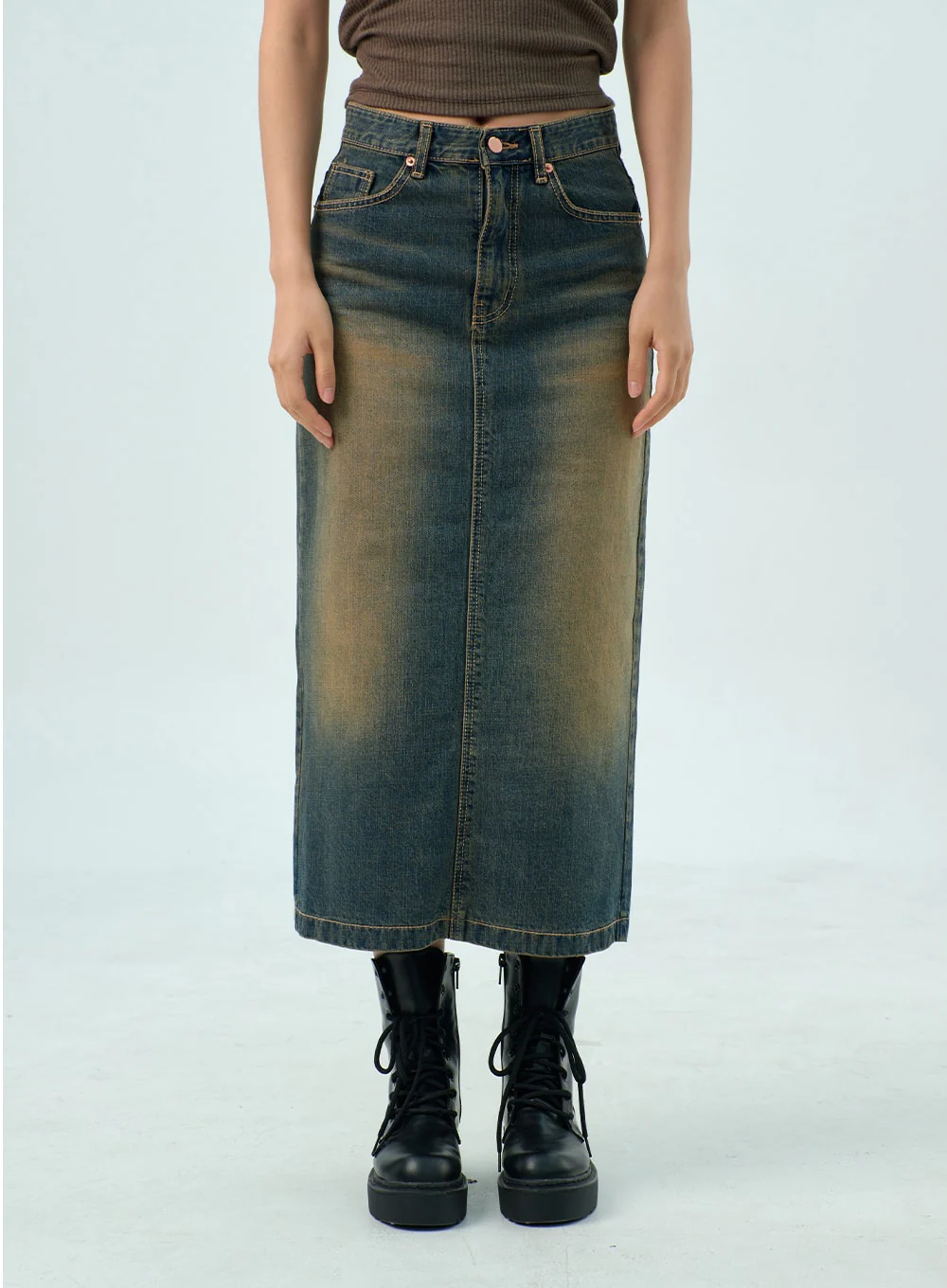 Dark Wash Denim Maxi Skirt CY325 - Image 9