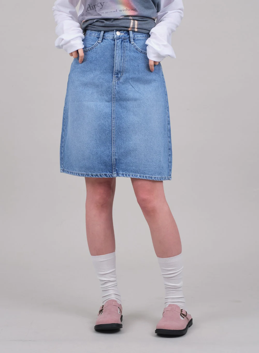 Denim Knee Length Skirt C2701 - Image 2