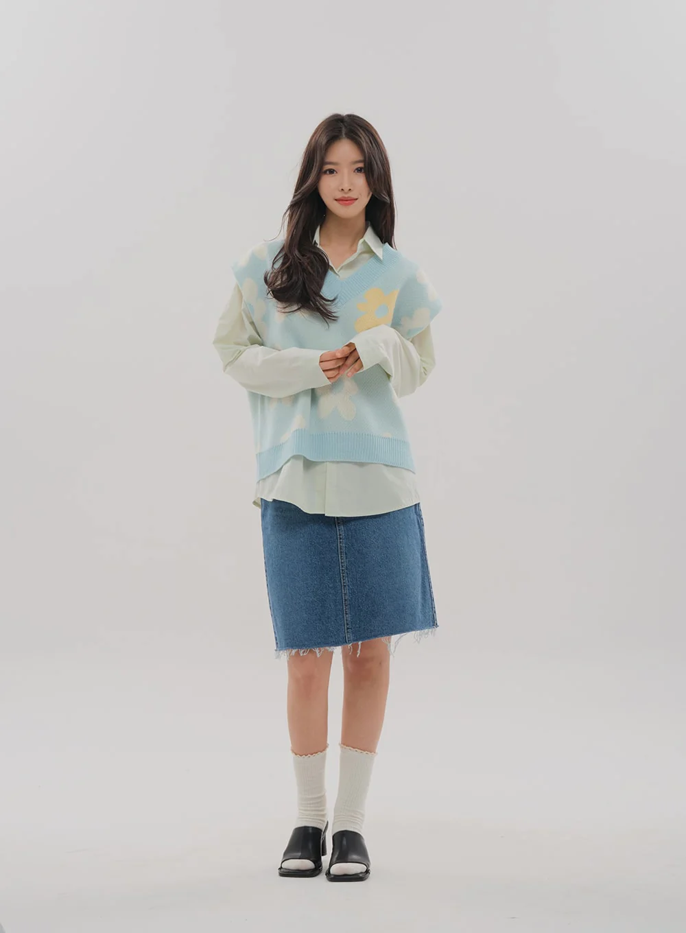Denim Knee Length Skirt F5 - Image 7
