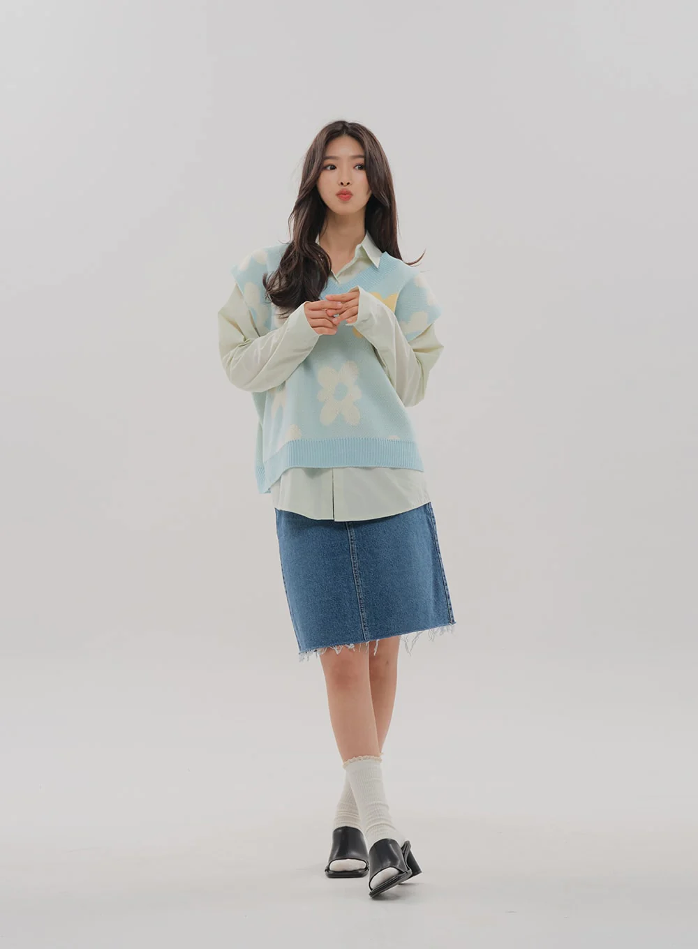 Denim Knee Length Skirt F5 - Image 8
