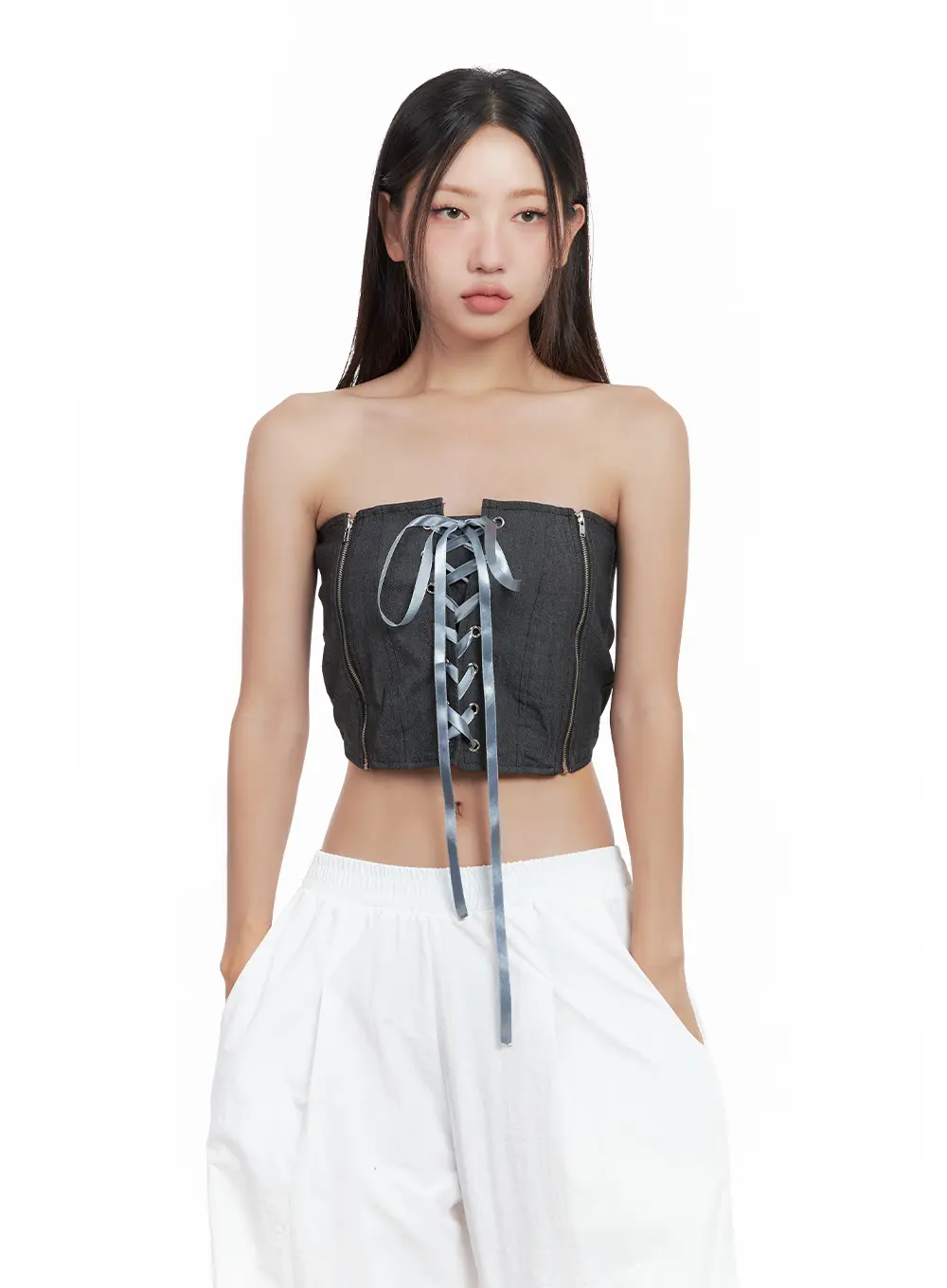 Denim Lace-Up Corset Tube Top CL508 - Image 10