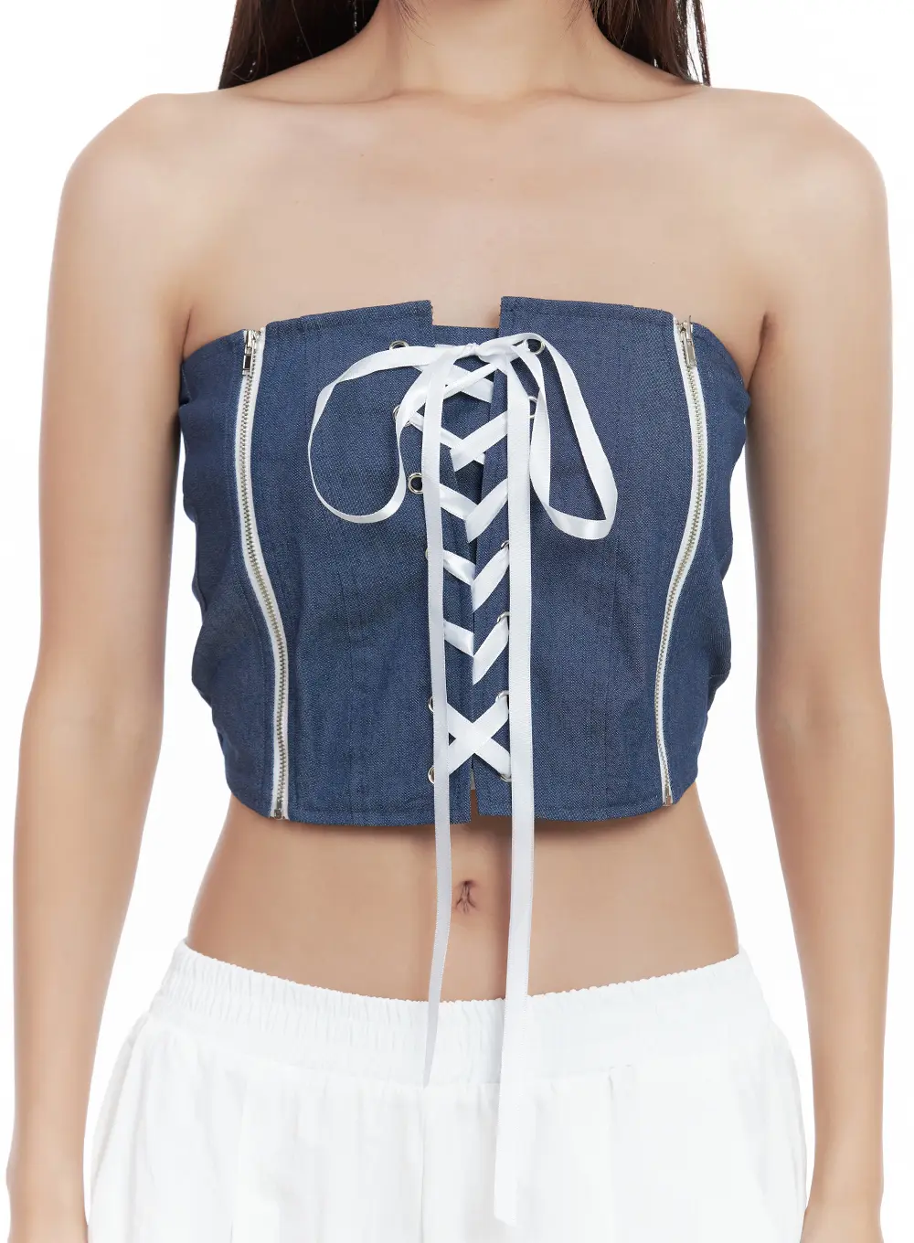 Denim Lace-Up Corset Tube Top CL508 - Image 8