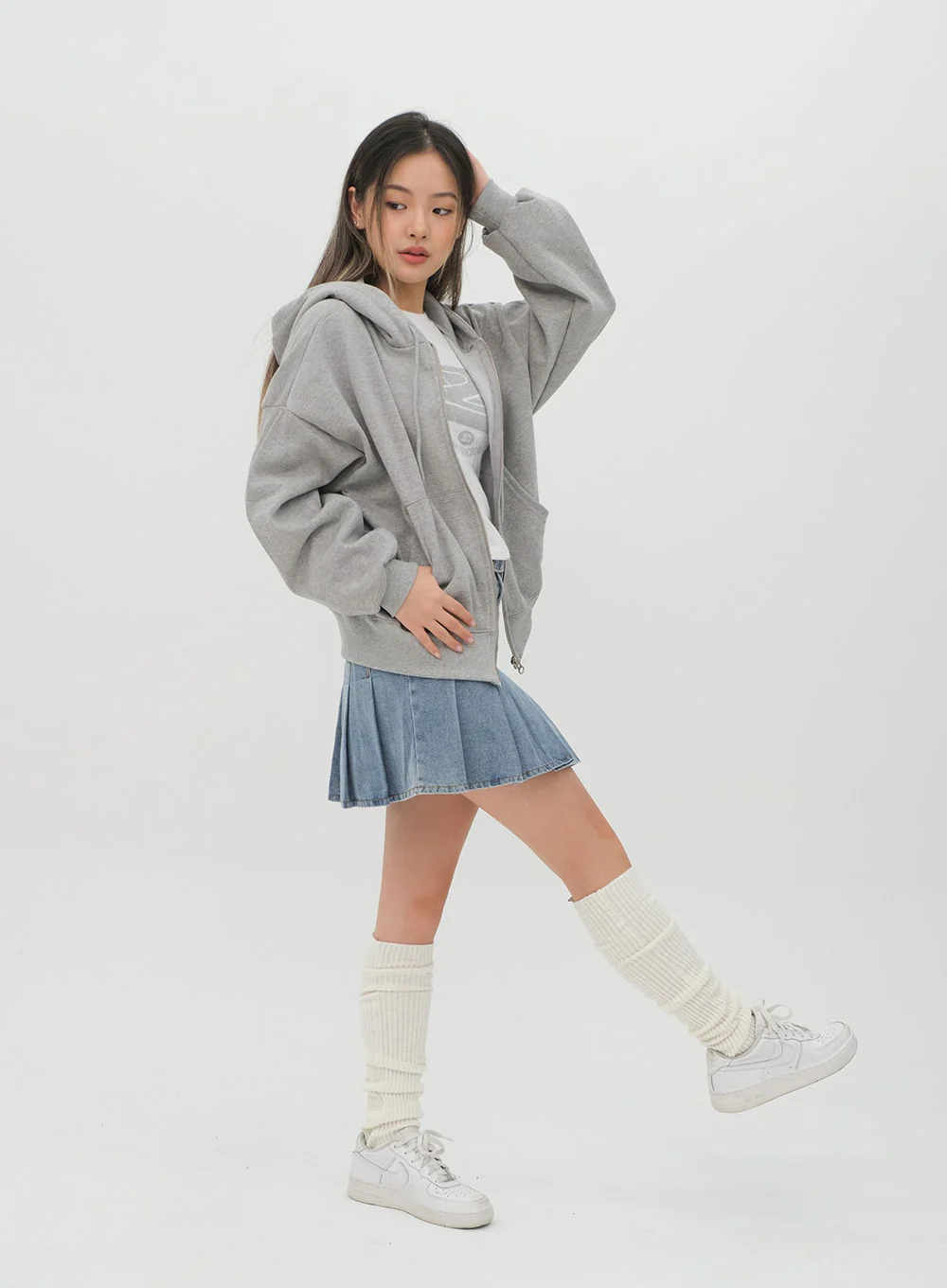 Denim Pleated Mini Skirt - Image 15