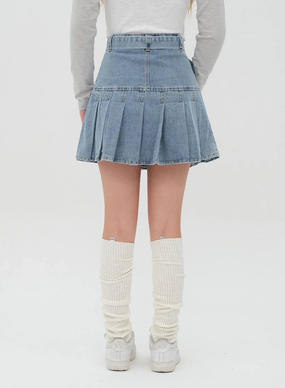 Denim Pleated Mini Skirt - Image 6