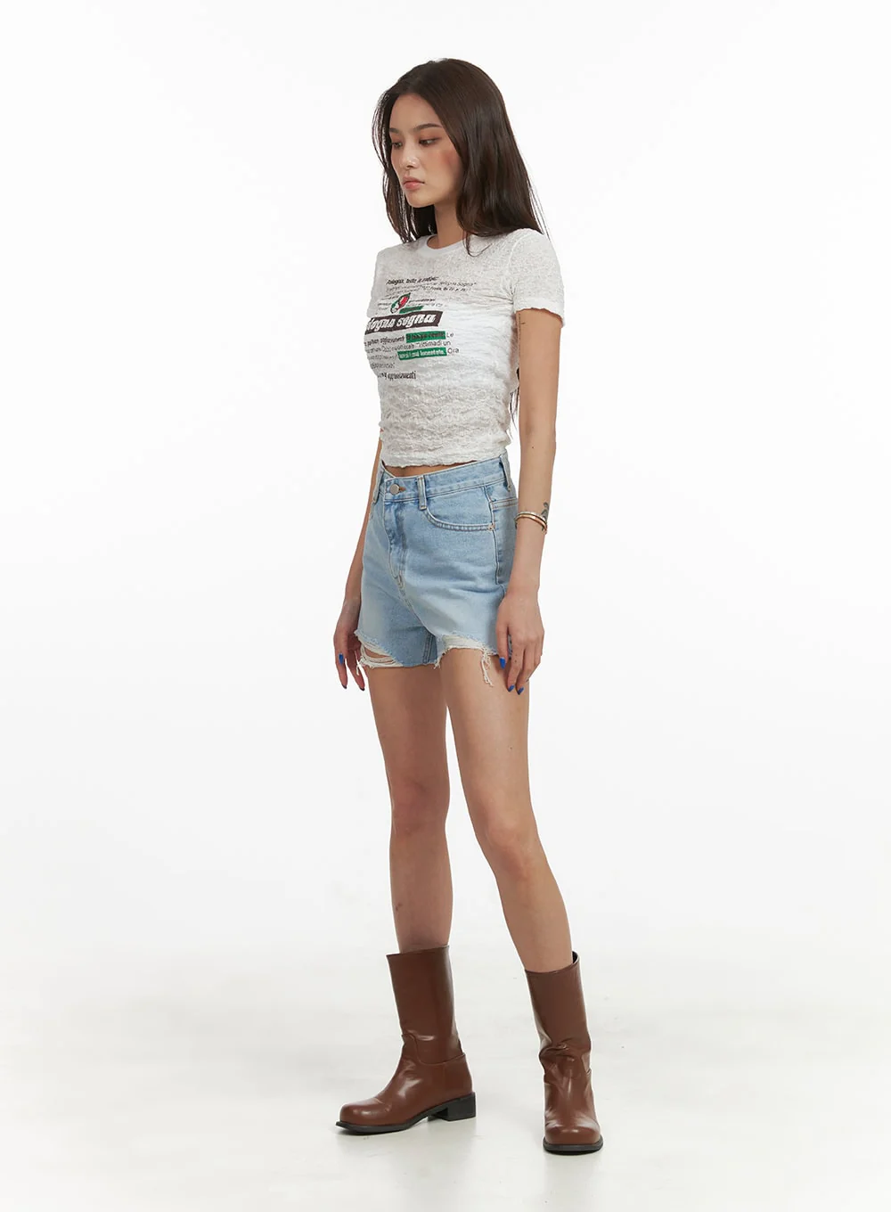 Denim Raw Hem Shorts CY423 - Image 5