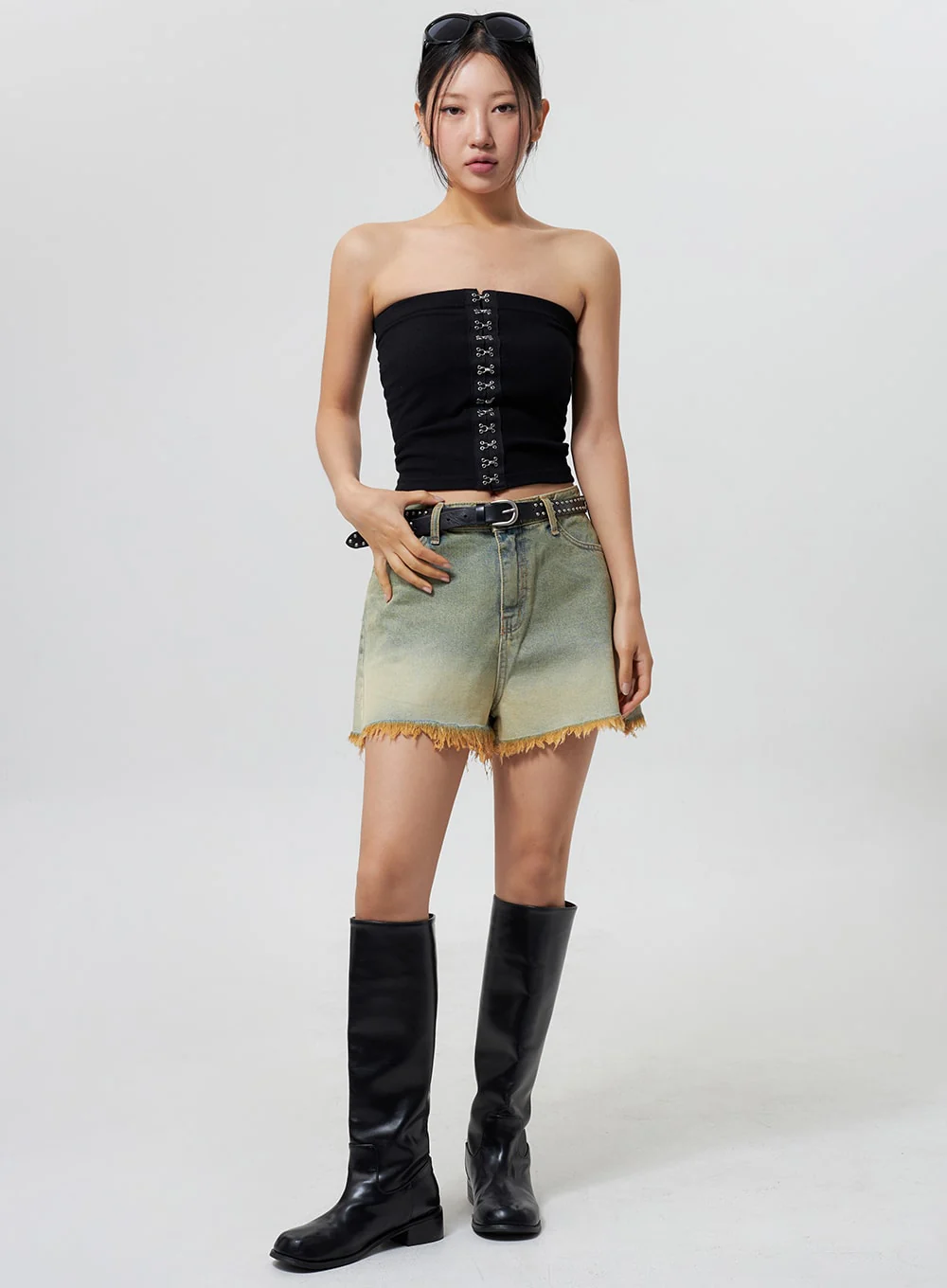 Denim Ripped Hem Shorts CY325