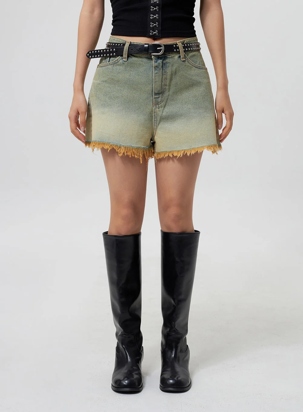 Denim Ripped Hem Shorts CY325 - Image 2