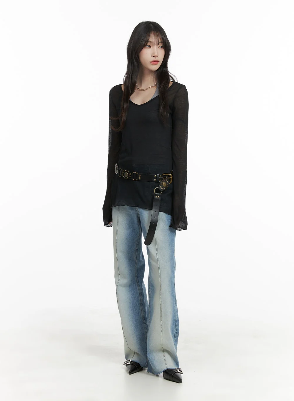 Denim Stitching Wide Fit Straight Jeans CA402 - Image 2
