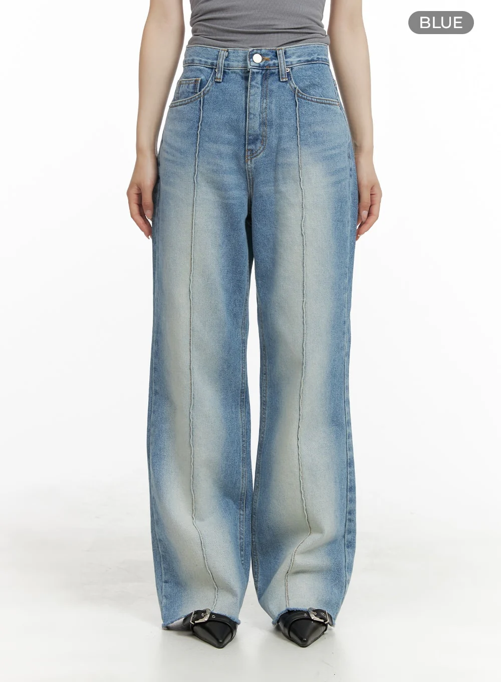 Denim Stitching Wide Fit Straight Jeans CA402 - Image 7