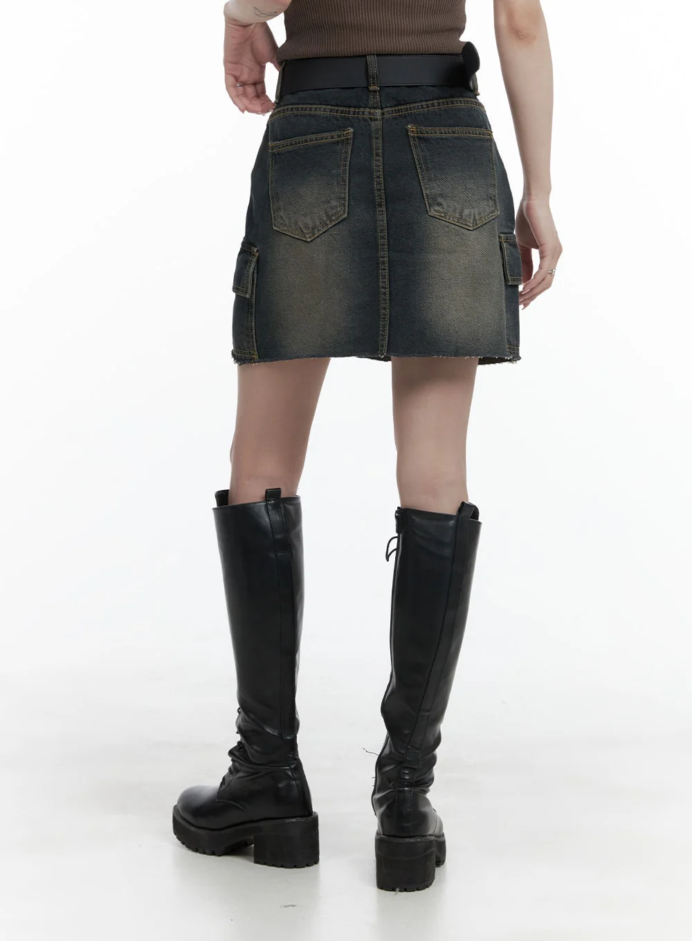 Destroyed Hem Cargo Denim Mini Skirt CA402 - Image 5