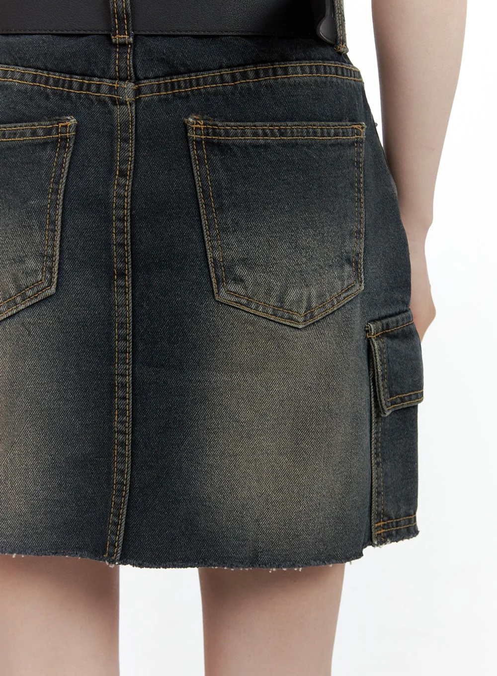 Destroyed Hem Cargo Denim Mini Skirt CA402 - Image 6