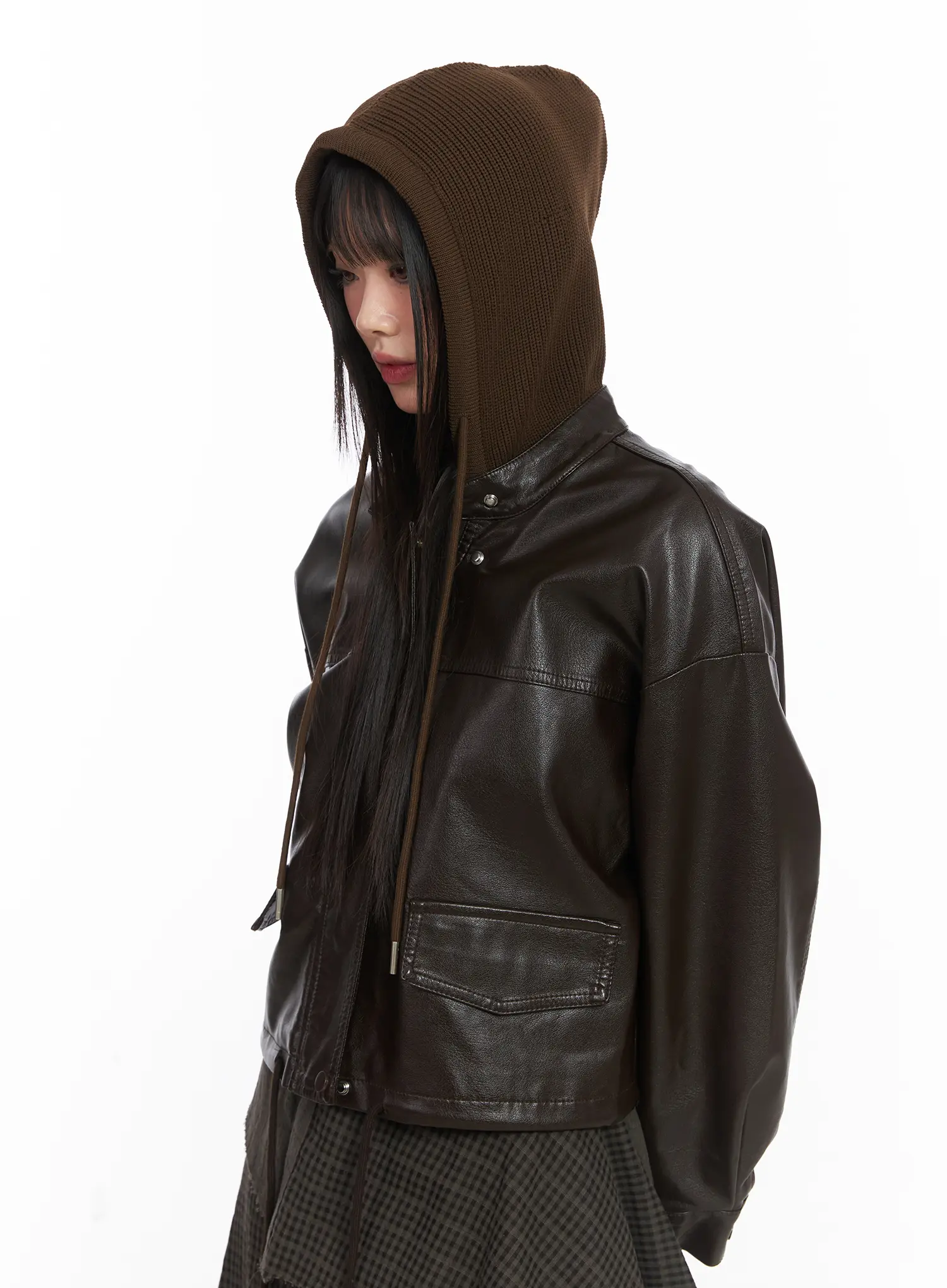 Detachable Hooded Leather Jacket CD519 - Image 3