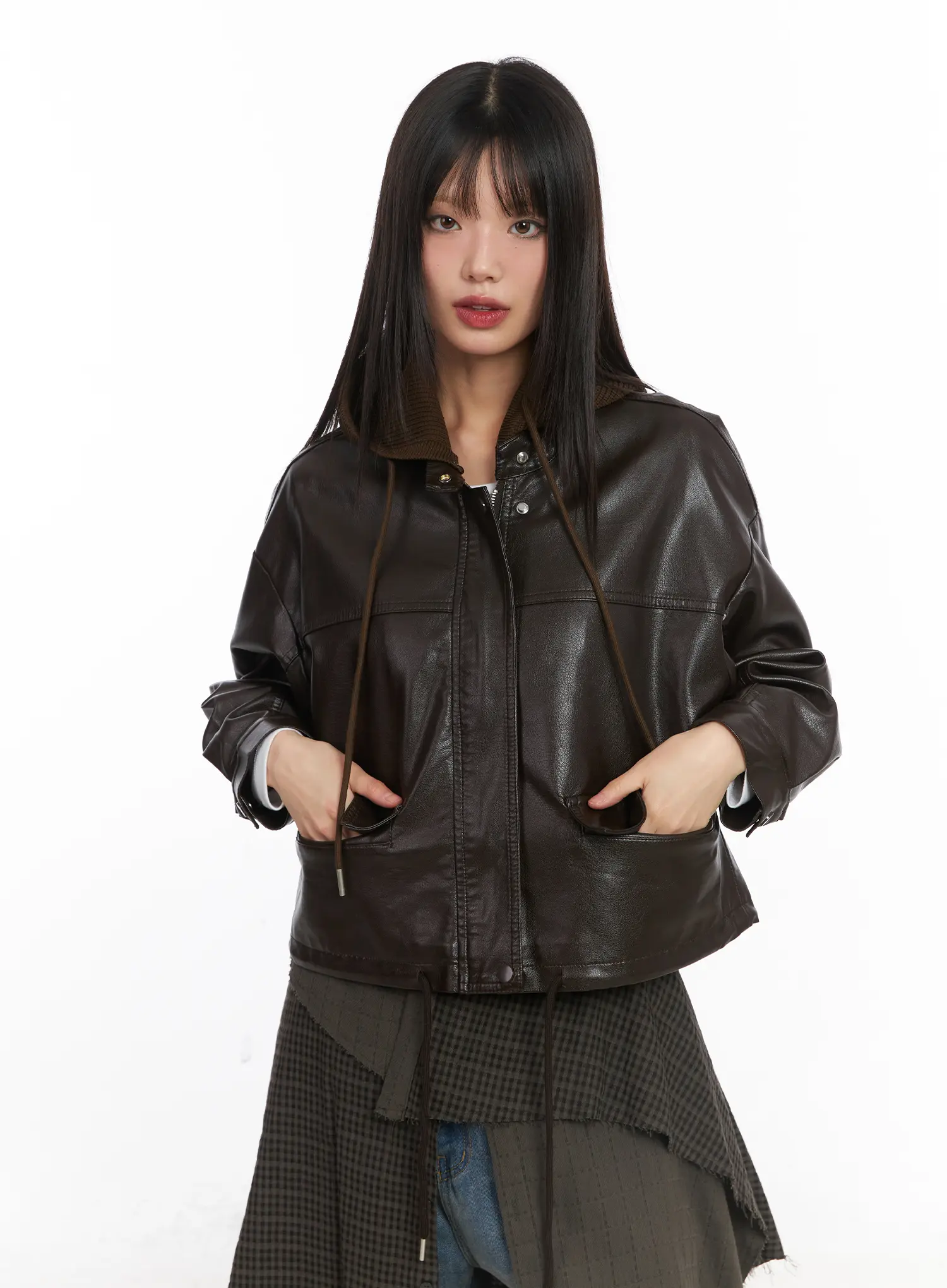 Detachable Hooded Leather Jacket CD519 - Image 4