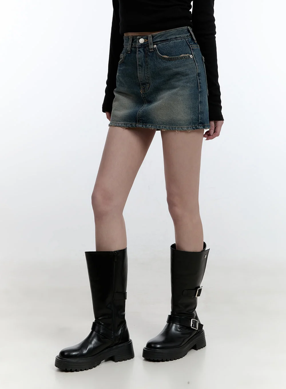 Distressed Hem Denim Mini Skirt CJ521 - Image 3