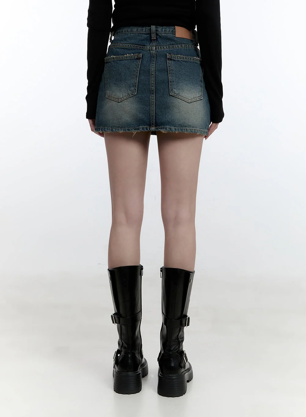 Distressed Hem Denim Mini Skirt CJ521 - Image 5