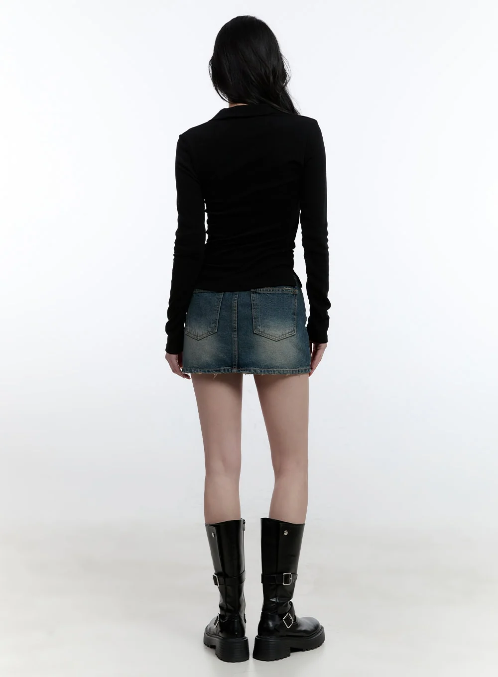 Distressed Hem Denim Mini Skirt CJ521 - Image 6