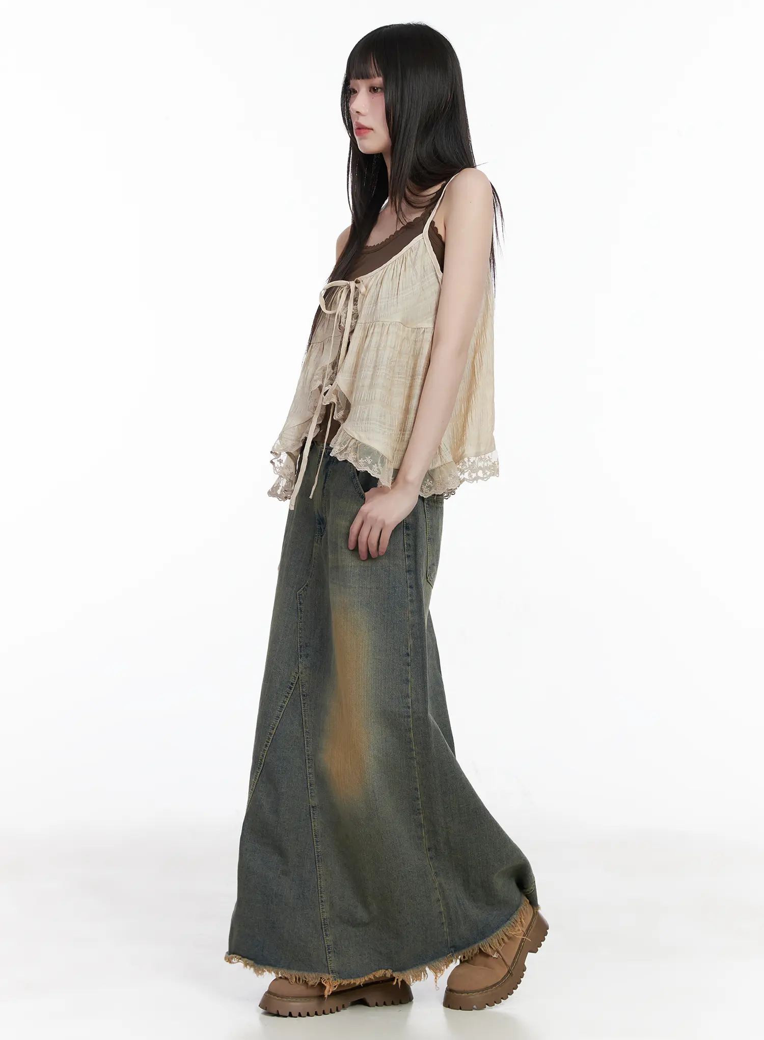 Distressed Maxi Denim Skirt CM525 - Image 6