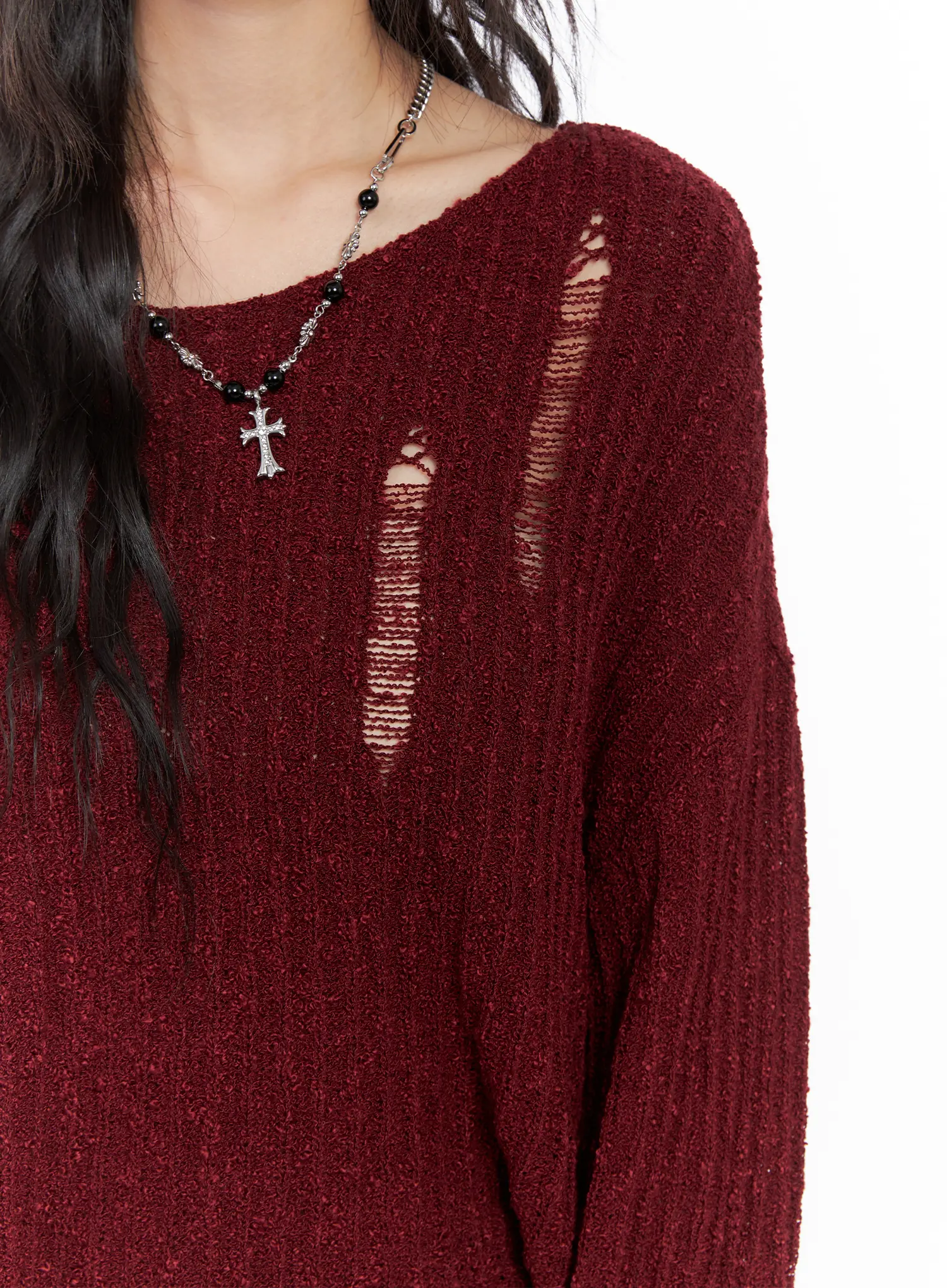 Distressed Off-Shoulder Sweater CC1809 - Image 4