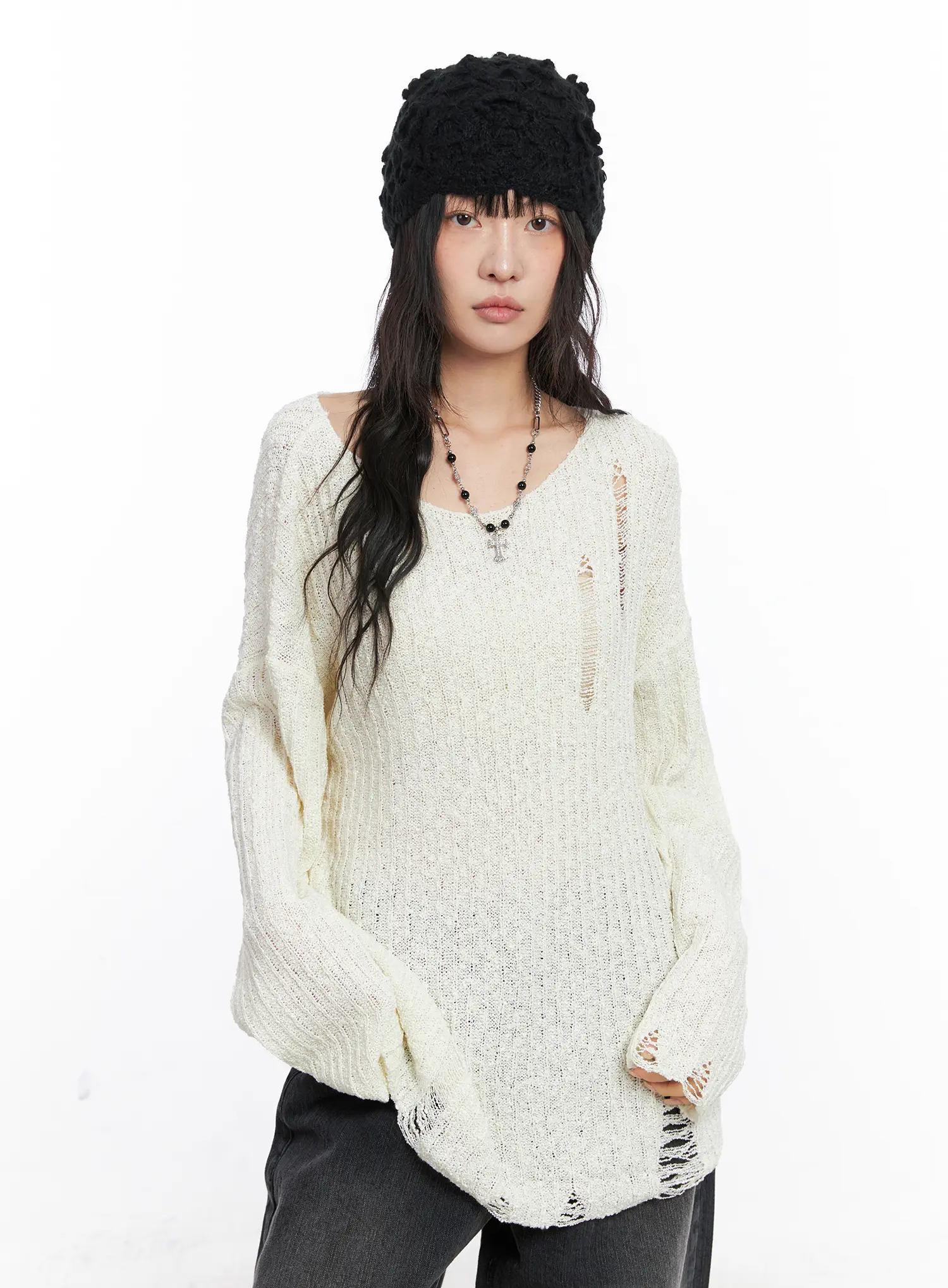Distressed Off-Shoulder Sweater CC1809 - Image 8