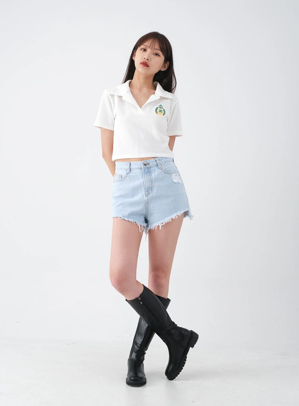 Distressed Raw Hem Denim Shorts CA27 - Image 8