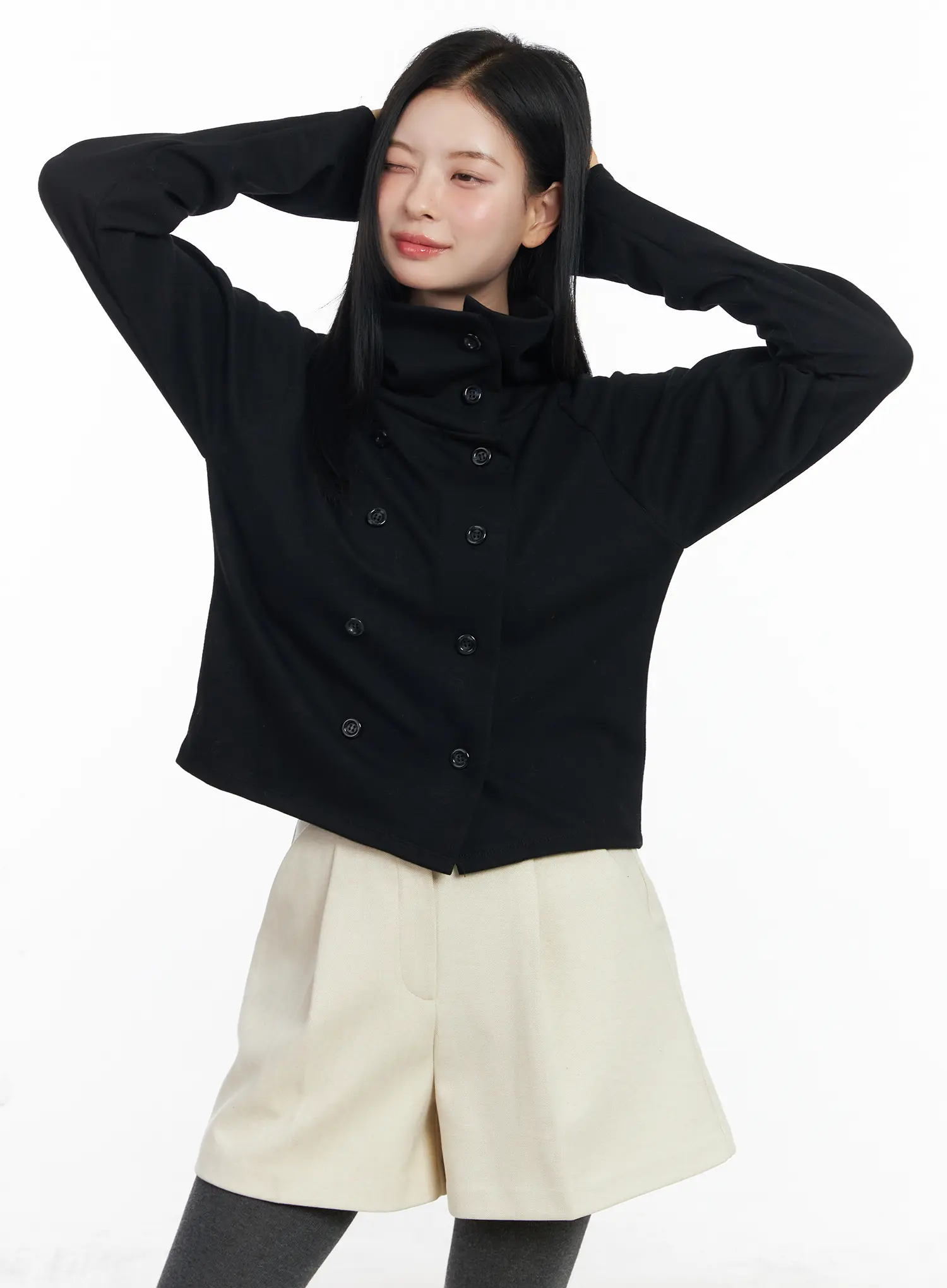 Double-Breasted High Neck Cardigan CJ519