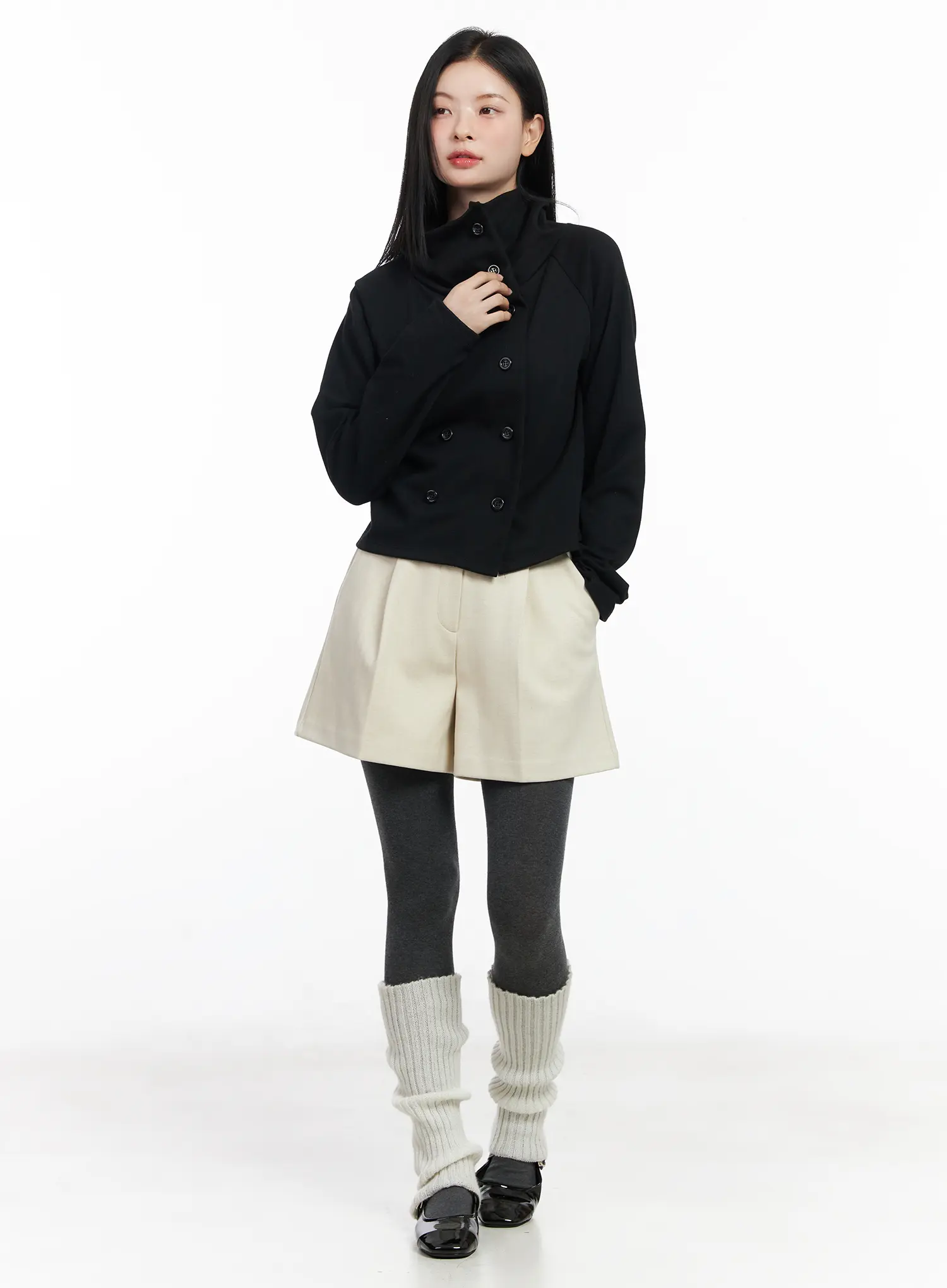 Double-Breasted High Neck Cardigan CJ519 - Image 3