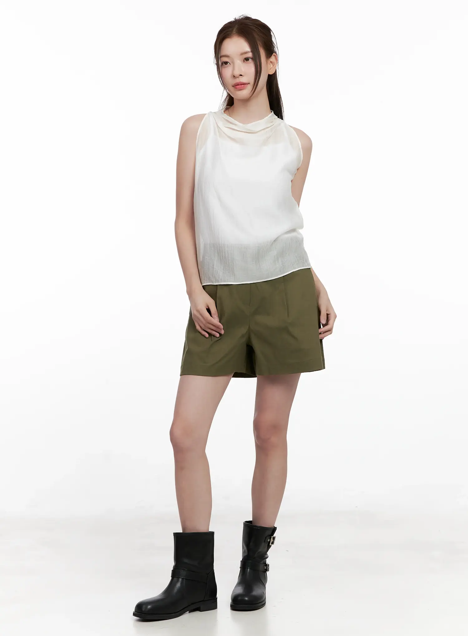 Draped Button Sleeveless Blouse CL523 - Image 3