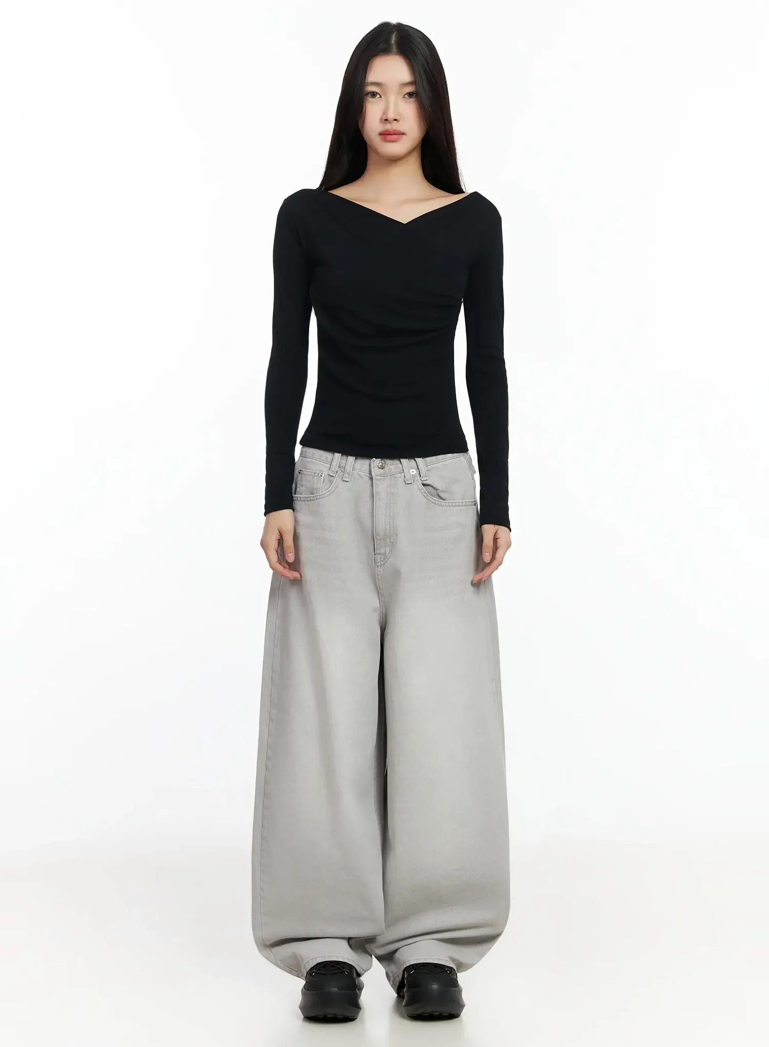 Draped V-Neck Long Sleeve Top IA508 - Image 10