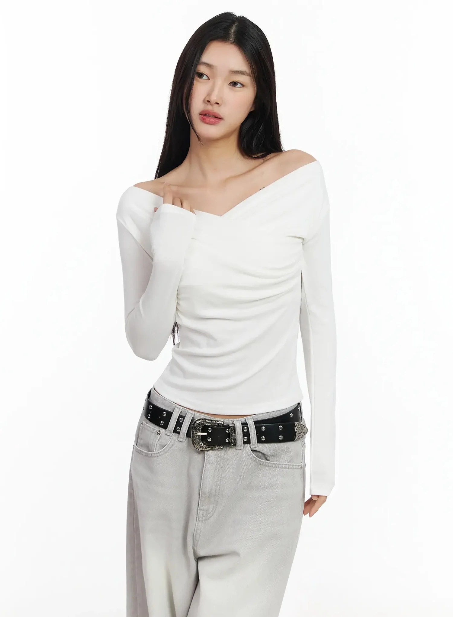 Draped V-Neck Long Sleeve Top IA508 - Image 15