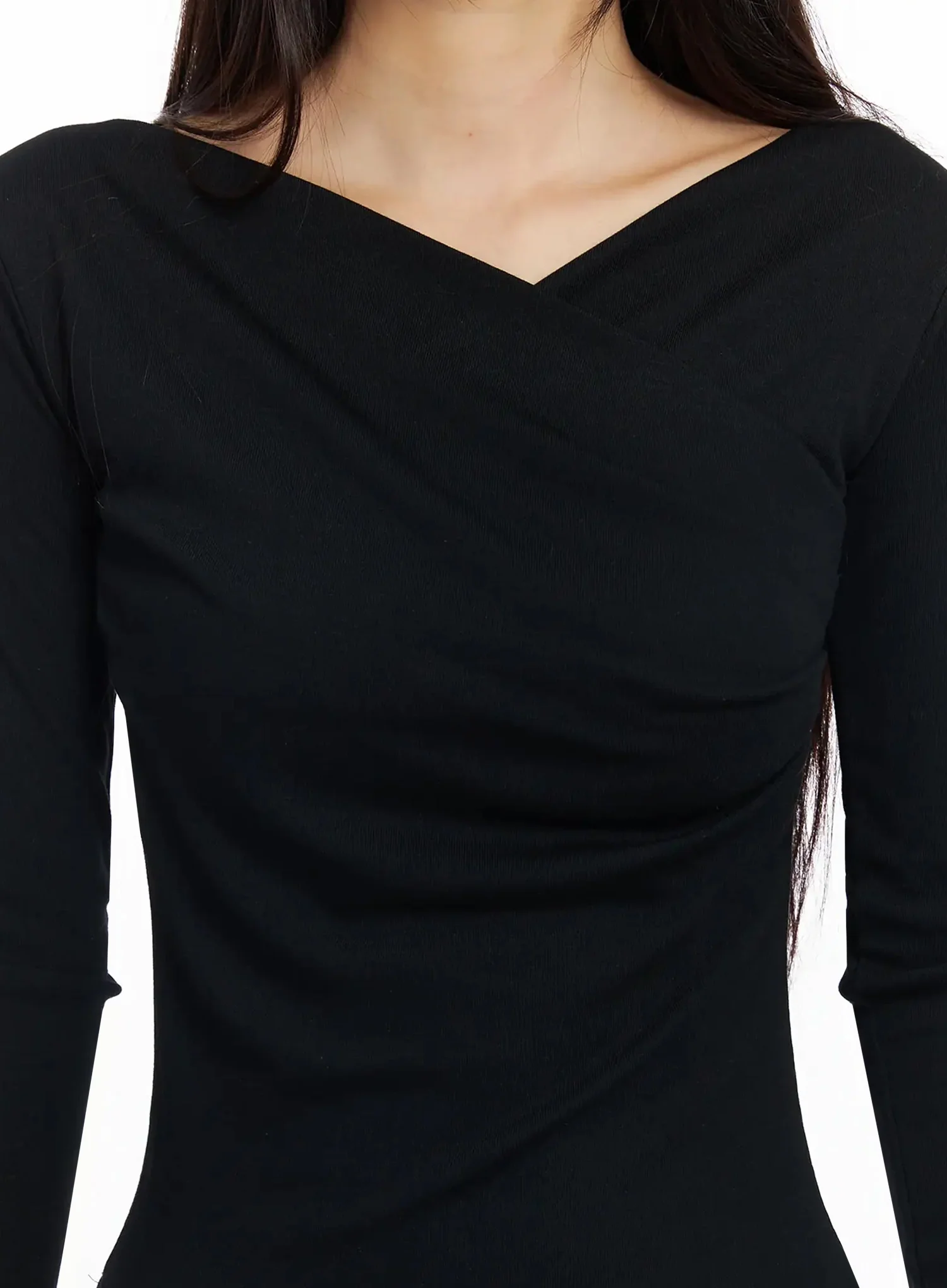 Draped V-Neck Long Sleeve Top IA508 - Image 4