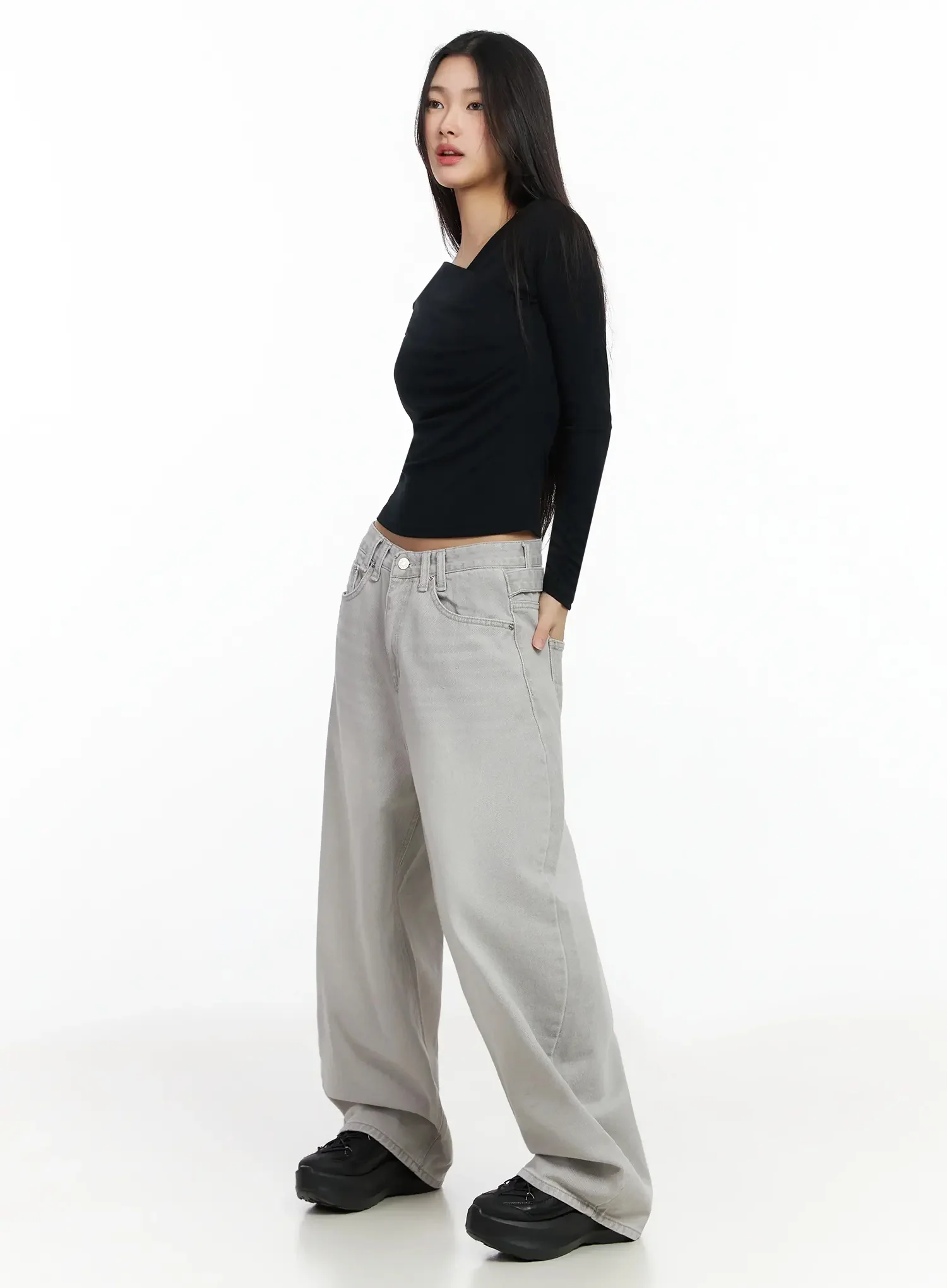Draped V-Neck Long Sleeve Top IA508 - Image 6